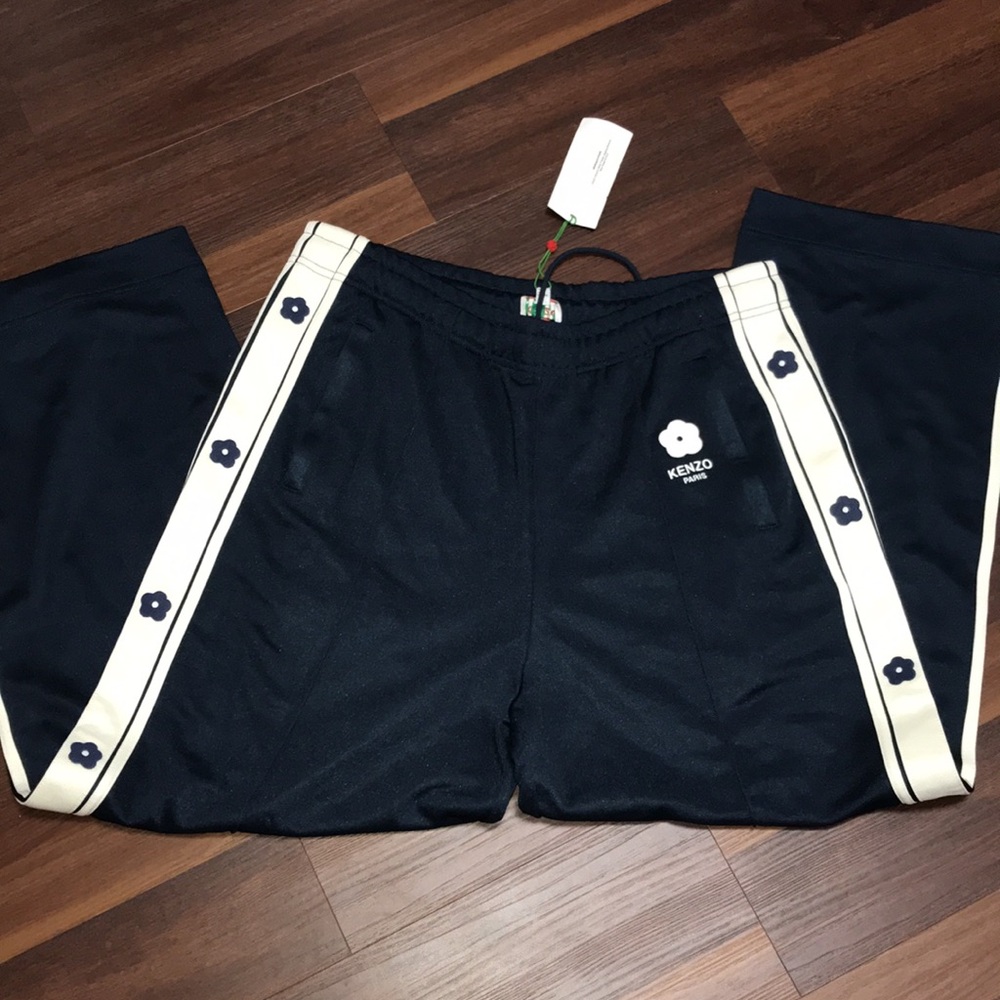 Kenzo Boke Flower Varsity Sweatpants W/ Side Stripes & Flower Detail Unisex NWT